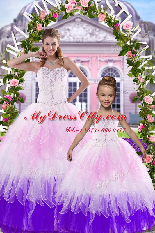 Floor Length Multi-color Quinceanera Gowns Tulle Sleeveless Beading