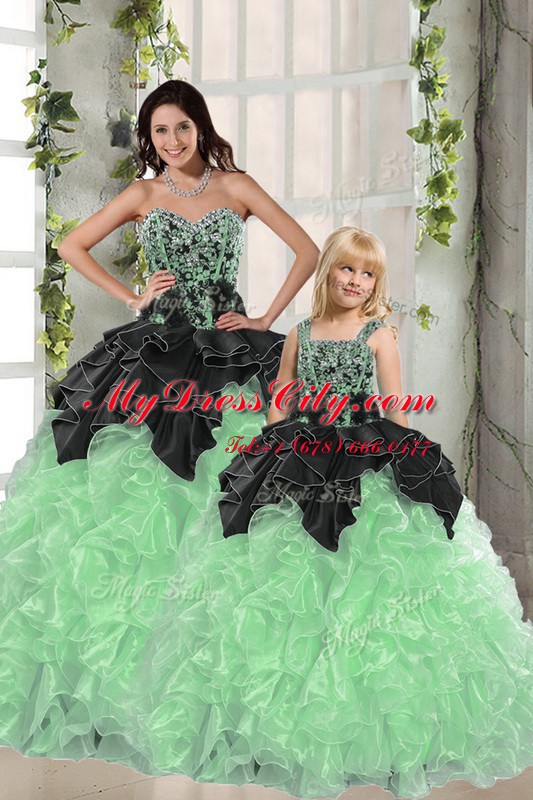 Vintage Apple Green Sleeveless Organza Lace Up 15 Quinceanera Dress for Military Ball and Sweet 16 and Quinceanera