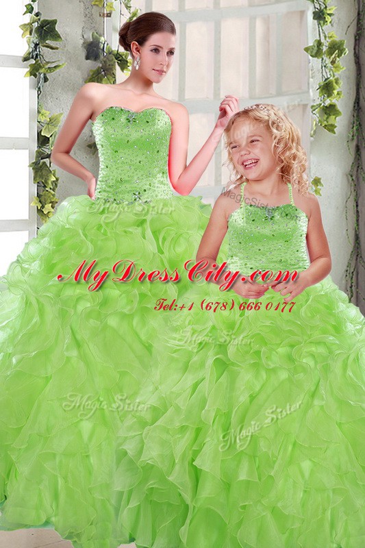 Floor Length Sweet 16 Quinceanera Dress Organza Sleeveless Beading and Ruffles