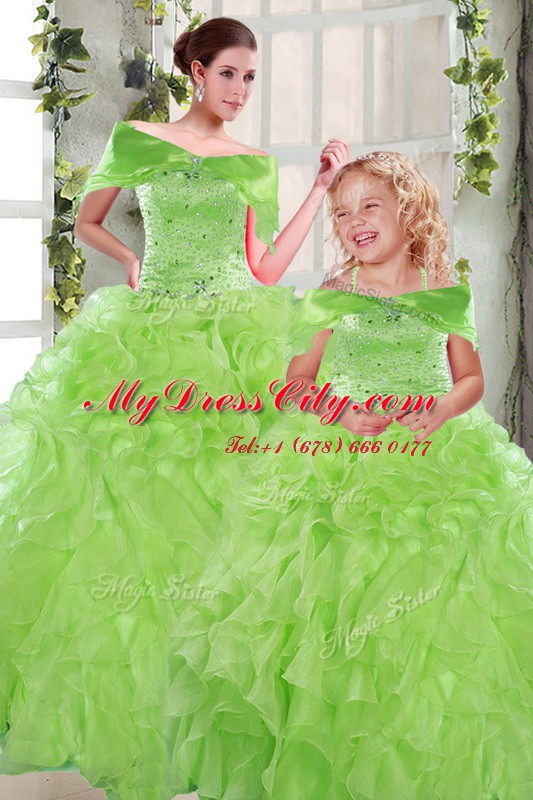 Floor Length Sweet 16 Quinceanera Dress Organza Sleeveless Beading and Ruffles