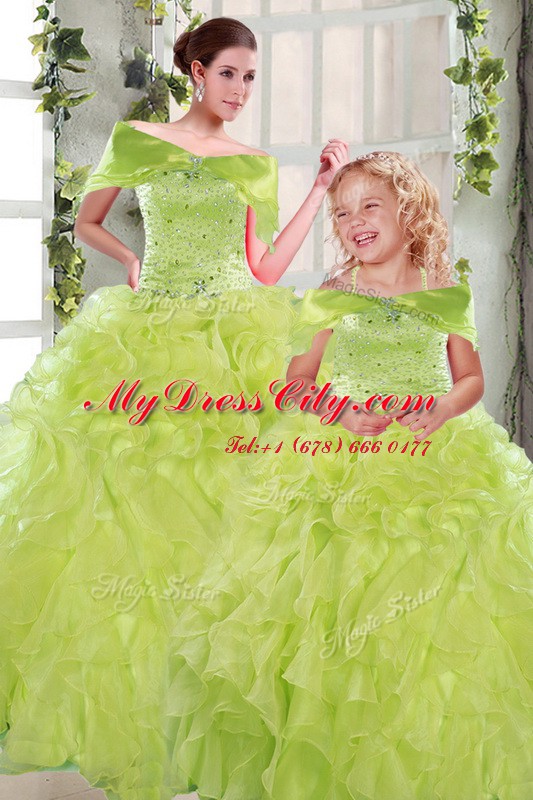 Artistic Yellow Green Strapless Lace Up Beading and Ruffles Quinceanera Gowns Sleeveless