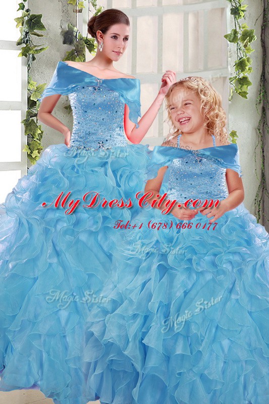 Unique Sweetheart Sleeveless Organza Sweet 16 Dress Beading and Ruffles Lace Up