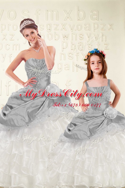 Sleeveless Floor Length Beading and Ruffled Layers and Hand Made Flower Lace Up Sweet 16 Dress with Multi-color