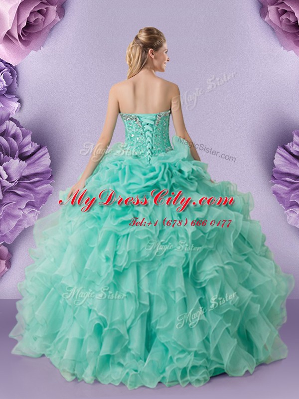 Excellent Apple Green Sweet 16 Dresses Military Ball and Sweet 16 and Quinceanera and For with Beading and Ruffles and Pick Ups Sweetheart Sleeveless Lace Up