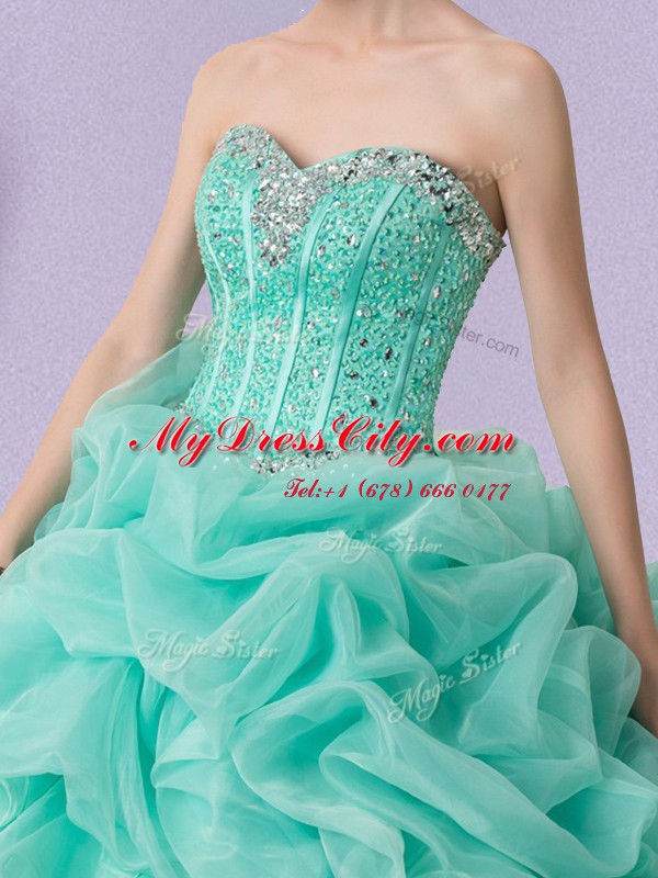 Excellent Apple Green Sweet 16 Dresses Military Ball and Sweet 16 and Quinceanera and For with Beading and Ruffles and Pick Ups Sweetheart Sleeveless Lace Up