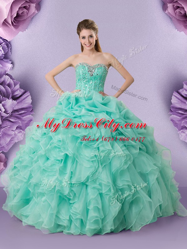 Excellent Apple Green Sweet 16 Dresses Military Ball and Sweet 16 and Quinceanera and For with Beading and Ruffles and Pick Ups Sweetheart Sleeveless Lace Up