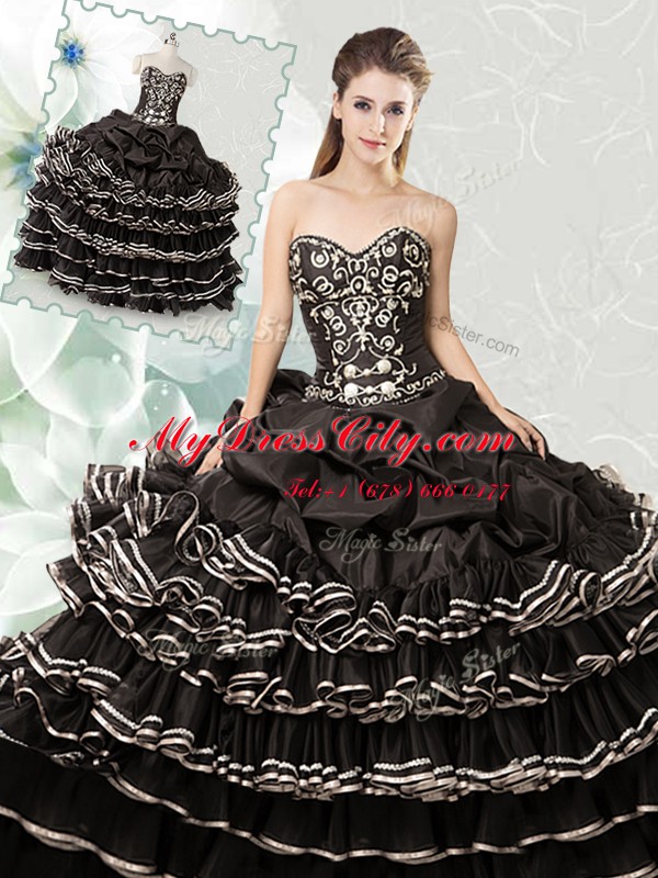 Modern Black Sweetheart Neckline Beading and Ruffled Layers and Pick Ups 15th Birthday Dress Sleeveless Lace Up