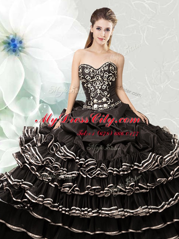 Modern Black Sweetheart Neckline Beading and Ruffled Layers and Pick Ups 15th Birthday Dress Sleeveless Lace Up