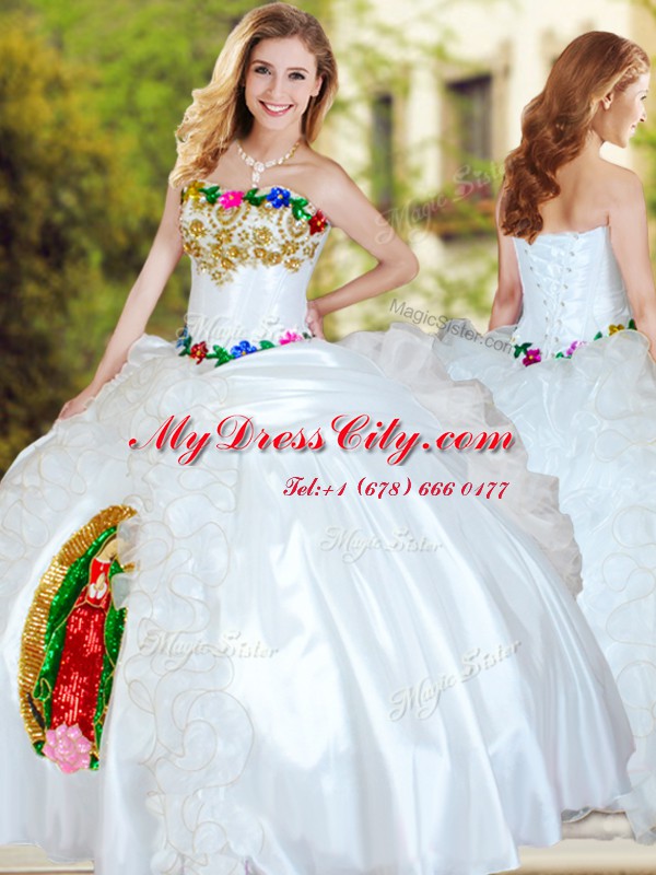 Best White Sleeveless Organza and Taffeta Lace Up 15 Quinceanera Dress for Military Ball and Sweet 16 and Quinceanera