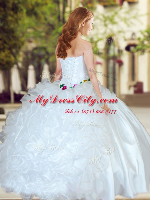 Best White Sleeveless Organza and Taffeta Lace Up 15 Quinceanera Dress for Military Ball and Sweet 16 and Quinceanera