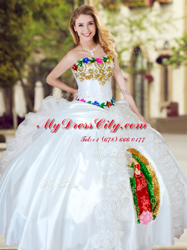 Best White Sleeveless Organza and Taffeta Lace Up 15 Quinceanera Dress for Military Ball and Sweet 16 and Quinceanera