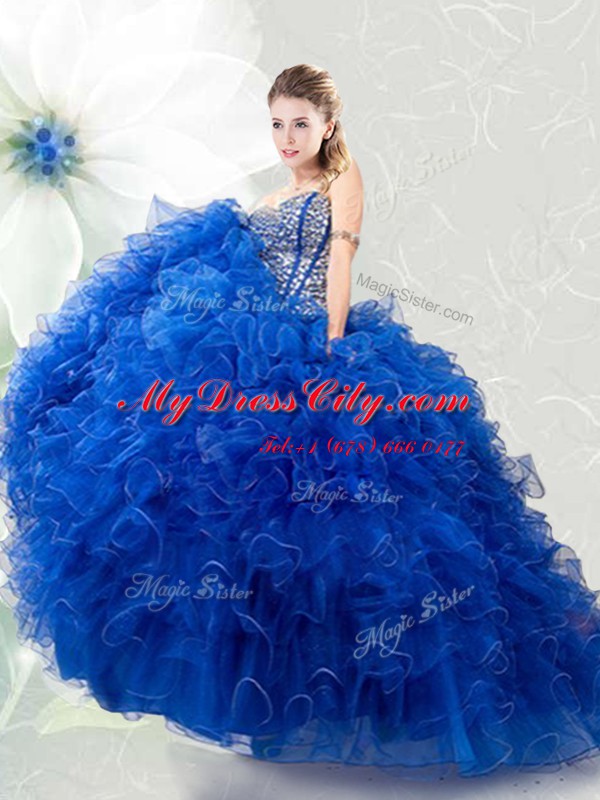 Royal Blue Quinceanera Gown Military Ball and Sweet 16 and Quinceanera and For with Beading and Ruffles Sweetheart Sleeveless Lace Up