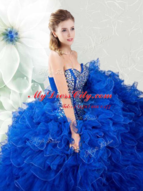 Royal Blue Quinceanera Gown Military Ball and Sweet 16 and Quinceanera and For with Beading and Ruffles Sweetheart Sleeveless Lace Up