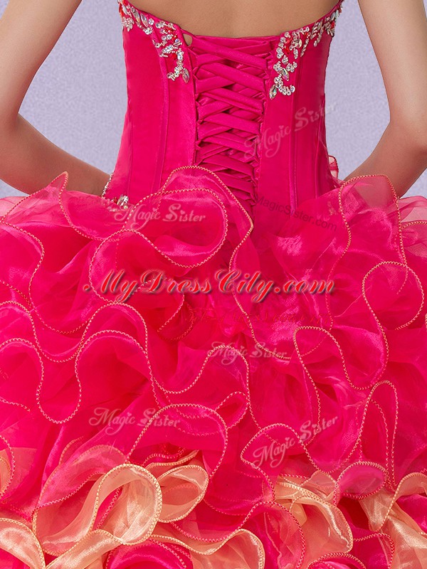 Multi-color Sleeveless Floor Length Beading and Ruffles Lace Up Quinceanera Dresses