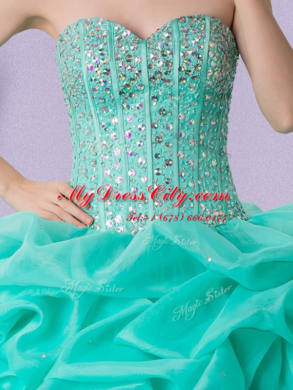 Gorgeous Pick Ups Floor Length Turquoise Sweet 16 Dress Sweetheart Sleeveless Lace Up