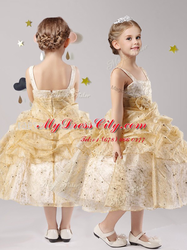 Straps Sleeveless Pick Ups and Hand Made Flower Zipper Flower Girl Dresses for Less