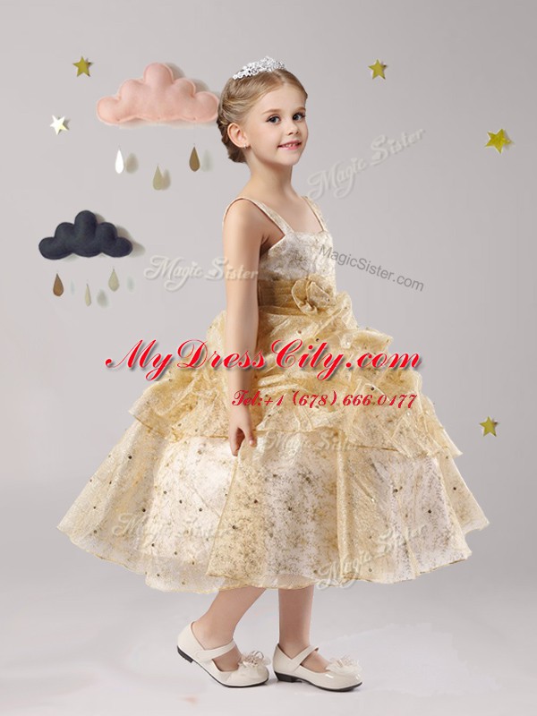 Straps Sleeveless Pick Ups and Hand Made Flower Zipper Flower Girl Dresses for Less