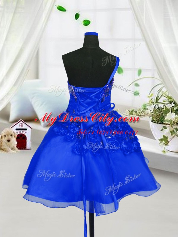 High Class Blue Sweetheart Neckline Beading and Hand Made Flower Custom Made Sleeveless Lace Up