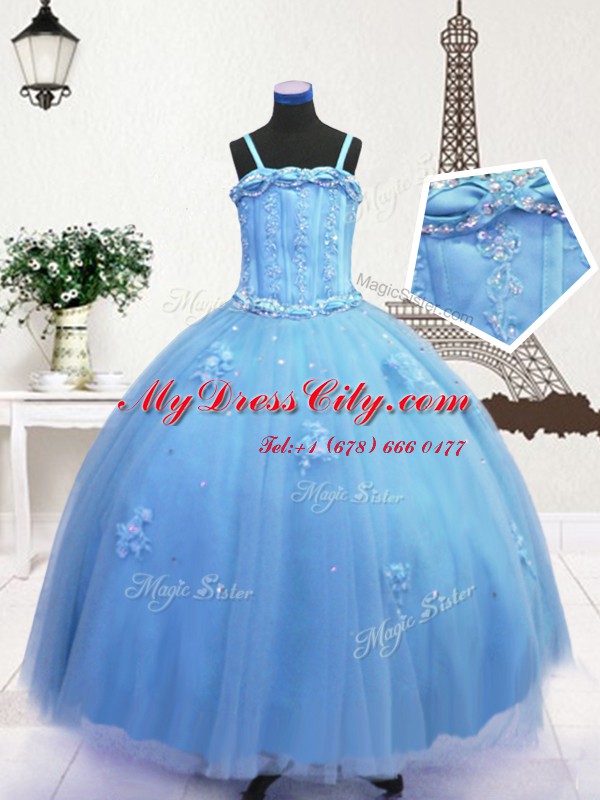 Sleeveless Zipper Floor Length Beading and Appliques Party Dress for Girls