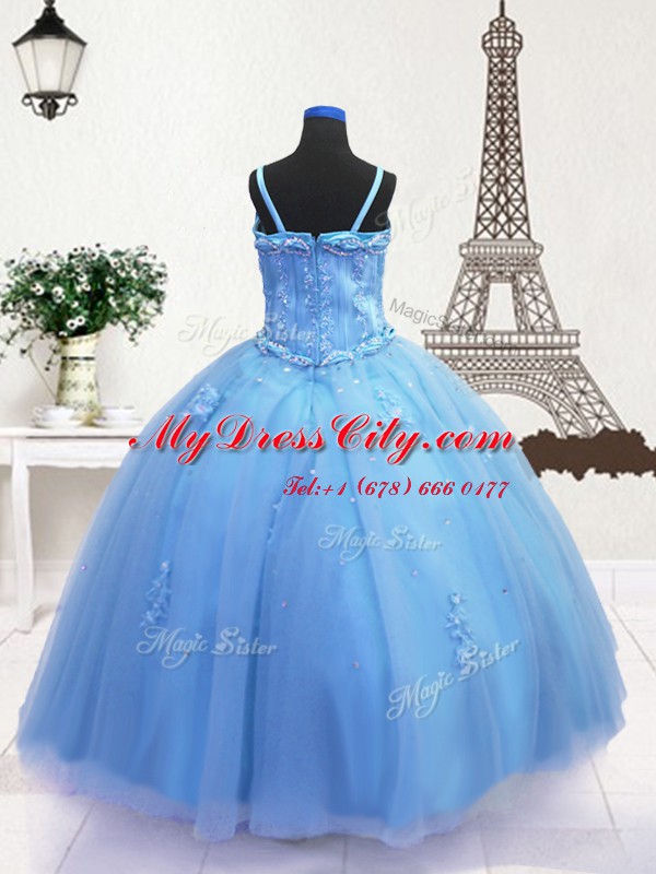 Sleeveless Zipper Floor Length Beading and Appliques Party Dress for Girls