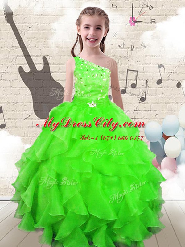 Organza One Shoulder Sleeveless Lace Up Beading and Ruffles Party Dress Wholesale in