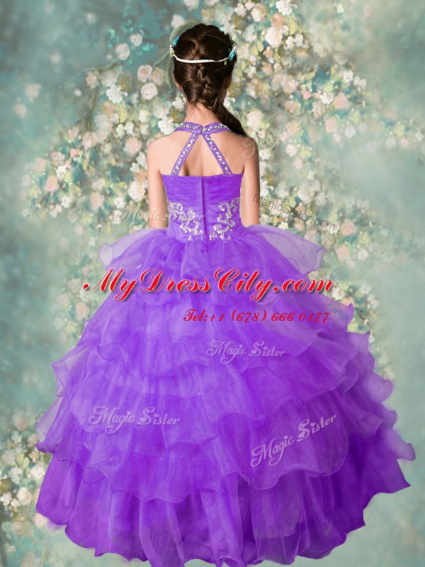 Halter Top Sleeveless Organza Custom Made Pageant Dress Beading and Ruffled Layers Zipper