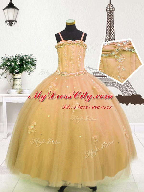 Light Yellow and Gold Zipper Party Dress Wholesale Beading and Appliques Sleeveless Floor Length