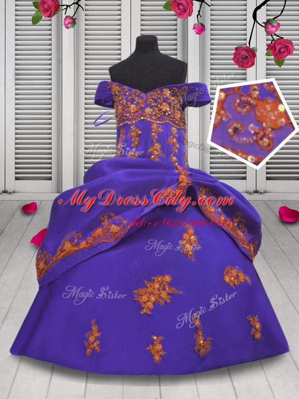 Purple Party Dresses Party and Wedding Party and For with Beading and Appliques Off The Shoulder Sleeveless Lace Up