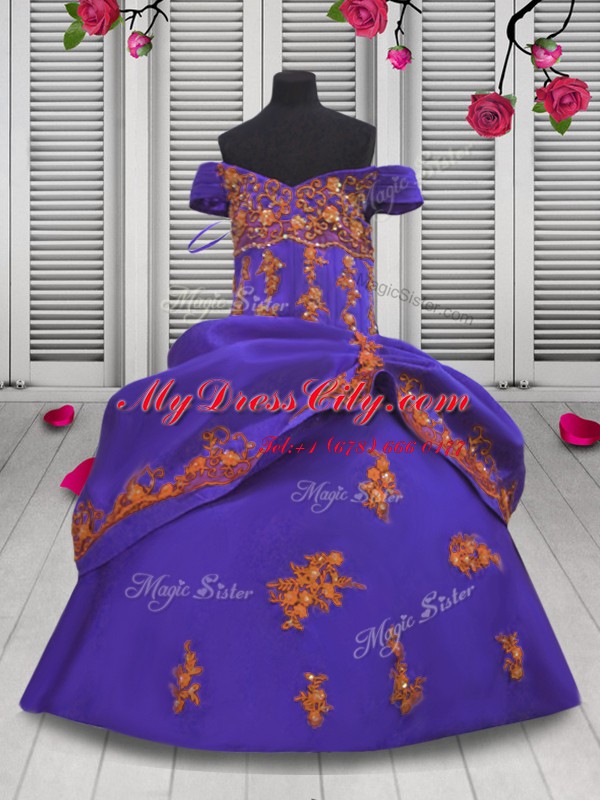 Purple Party Dresses Party and Wedding Party and For with Beading and Appliques Off The Shoulder Sleeveless Lace Up