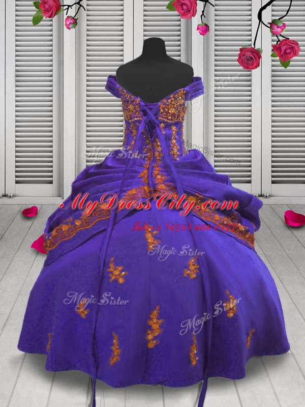 Purple Party Dresses Party and Wedding Party and For with Beading and Appliques Off The Shoulder Sleeveless Lace Up