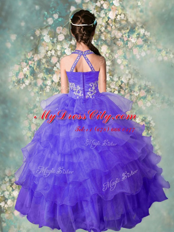 Halter Top Sleeveless Organza Child Pageant Dress Beading and Ruffled Layers Zipper