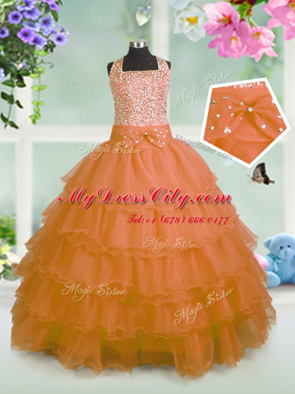 Sleeveless Beading and Ruffled Layers and Bowknot Zipper Juniors Party Dress