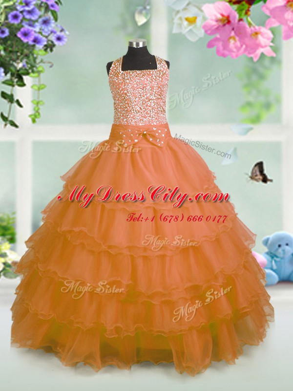 Sleeveless Beading and Ruffled Layers and Bowknot Zipper Juniors Party Dress