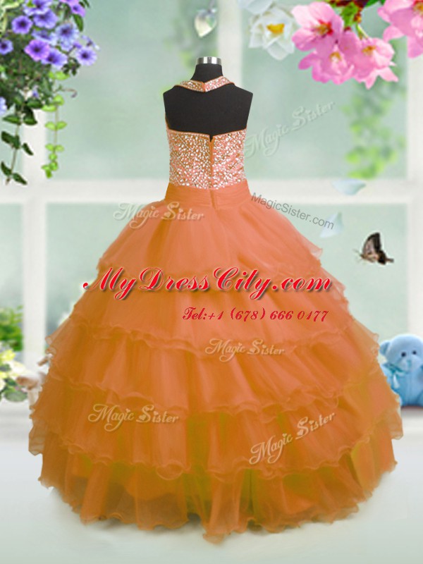 Sleeveless Beading and Ruffled Layers and Bowknot Zipper Juniors Party Dress