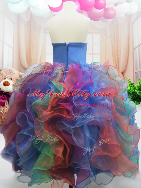 Strapless Sleeveless Party Dresses Floor Length Beading and Ruffles Multi-color Organza