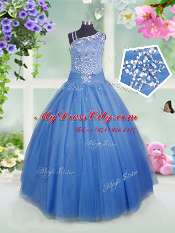 Fantastic Baby Blue Party Dresses Party and Wedding Party and For with Beading Asymmetric Sleeveless Side Zipper