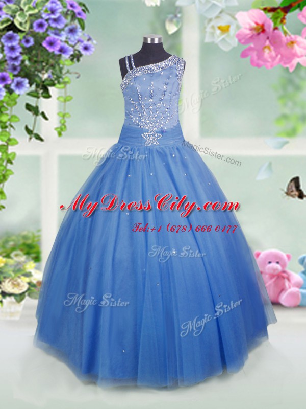 Fantastic Baby Blue Party Dresses Party and Wedding Party and For with Beading Asymmetric Sleeveless Side Zipper