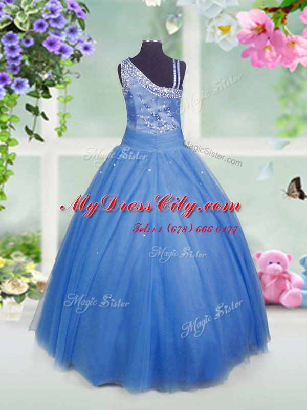 Fantastic Baby Blue Party Dresses Party and Wedding Party and For with Beading Asymmetric Sleeveless Side Zipper