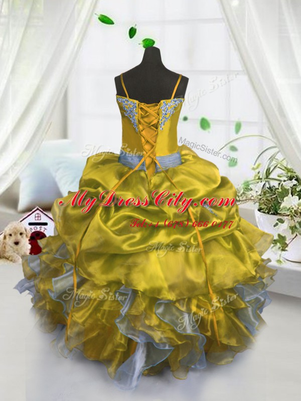 Pick Ups Ball Gowns Casual Dresses Gold Spaghetti Straps Organza Sleeveless Floor Length Lace Up