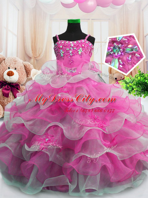 Sleeveless Beading and Ruffled Layers Zipper Kids Pageant Dress