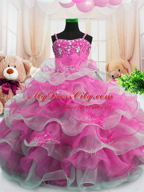 Sleeveless Beading and Ruffled Layers Zipper Kids Pageant Dress