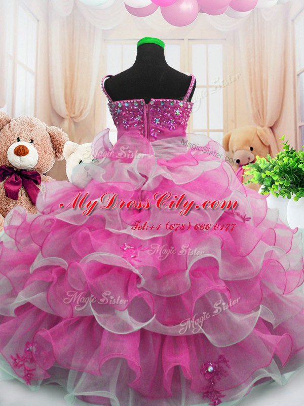 Sleeveless Beading and Ruffled Layers Zipper Kids Pageant Dress