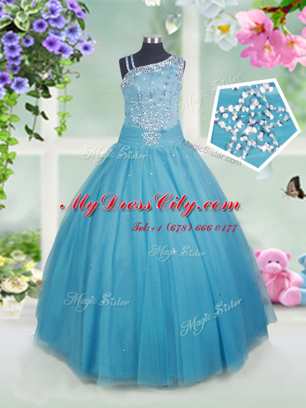 Sleeveless Side Zipper Floor Length Beading Kids Formal Wear