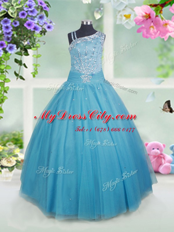 Sleeveless Side Zipper Floor Length Beading Kids Formal Wear