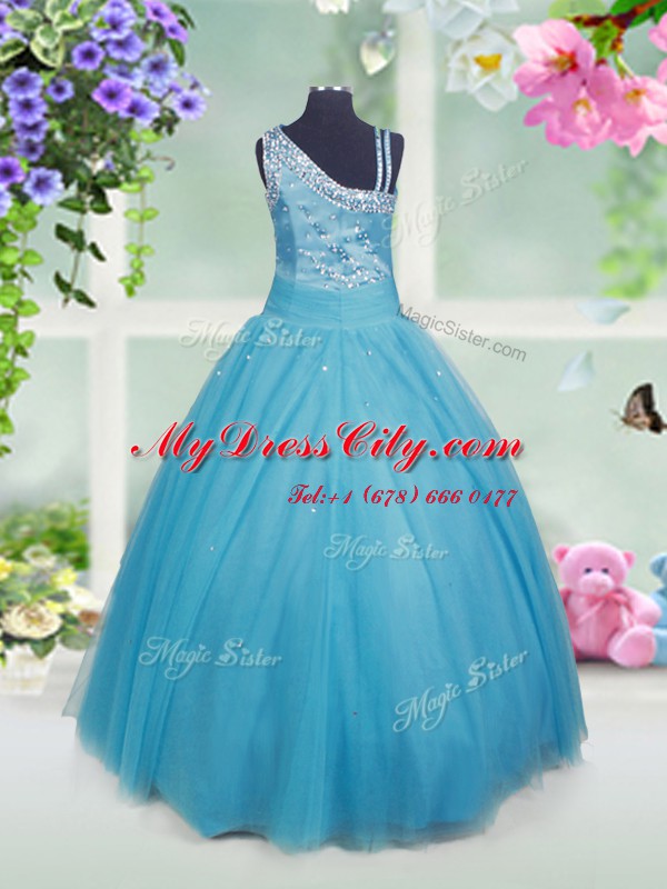 Sleeveless Side Zipper Floor Length Beading Kids Formal Wear