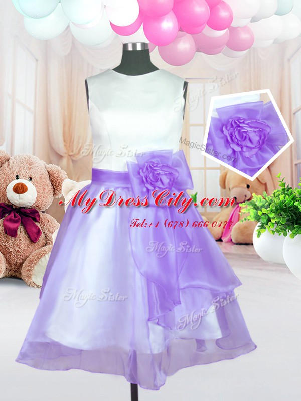 Scoop Lilac Sleeveless Knee Length Hand Made Flower Zipper Flower Girl Dresses for Less