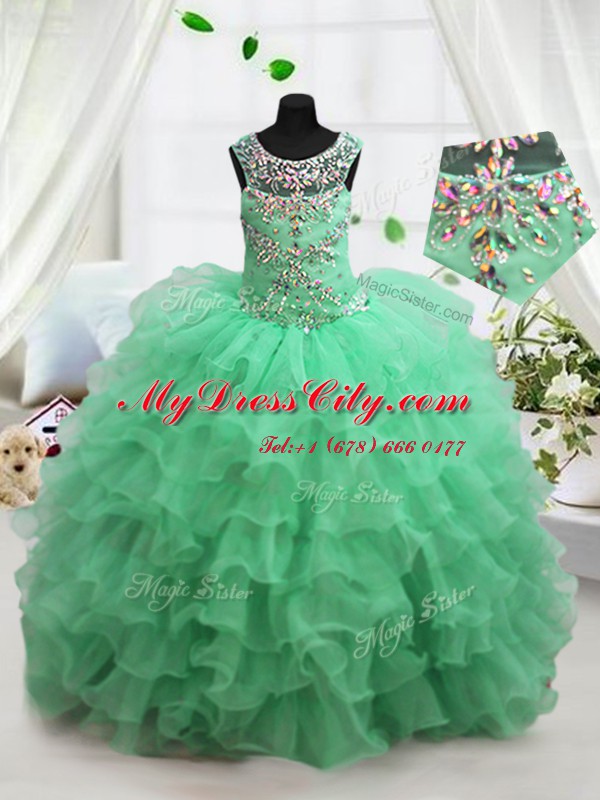 Apple Green Scoop Neckline Beading and Ruffled Layers Womens Party Dresses Sleeveless Lace Up