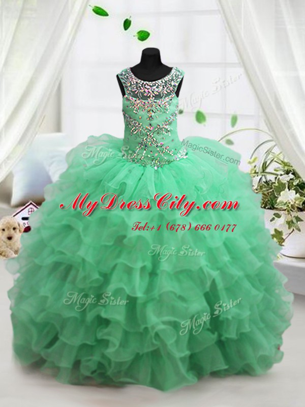 Apple Green Scoop Neckline Beading and Ruffled Layers Womens Party Dresses Sleeveless Lace Up