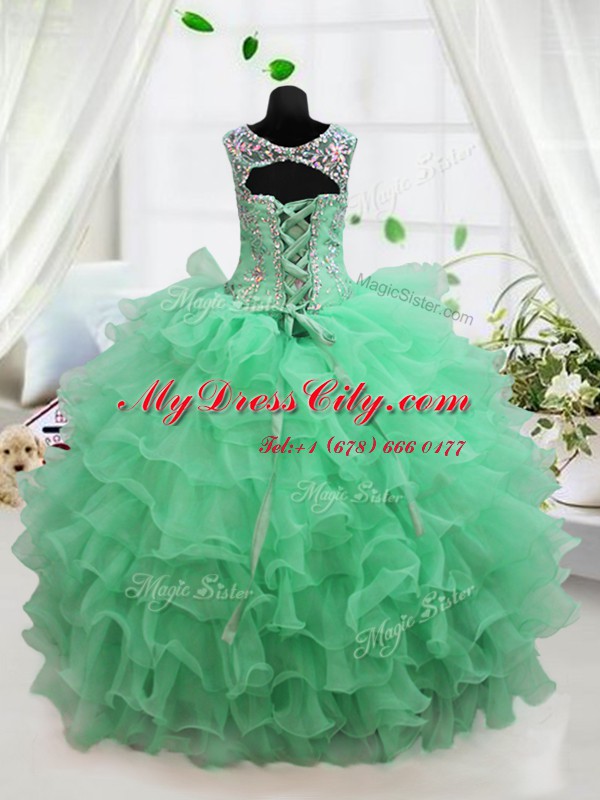 Apple Green Scoop Neckline Beading and Ruffled Layers Womens Party Dresses Sleeveless Lace Up