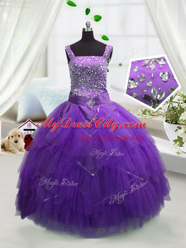 Low Price Floor Length Lavender High School Pageant Dress Straps Sleeveless Lace Up